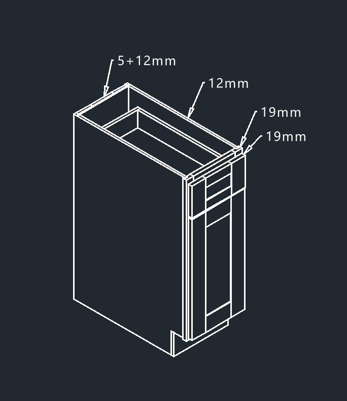 Cabinet construction diagram with panel dimensions